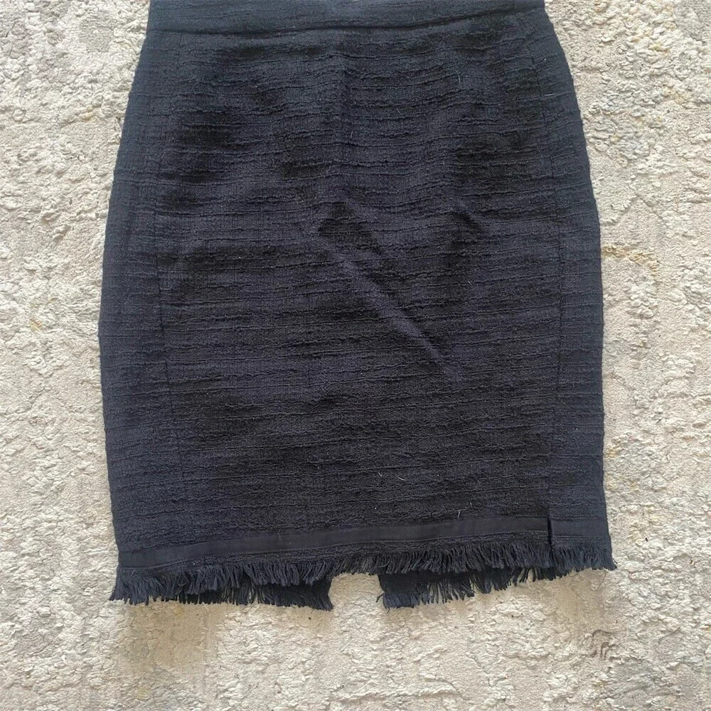 J.Crew Skirt Womens 10P Black Textured Fringe Hem Pencil Knee Back Zip